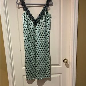 Future Collective Elegant Black, White and Green Lace Trim Slipdress